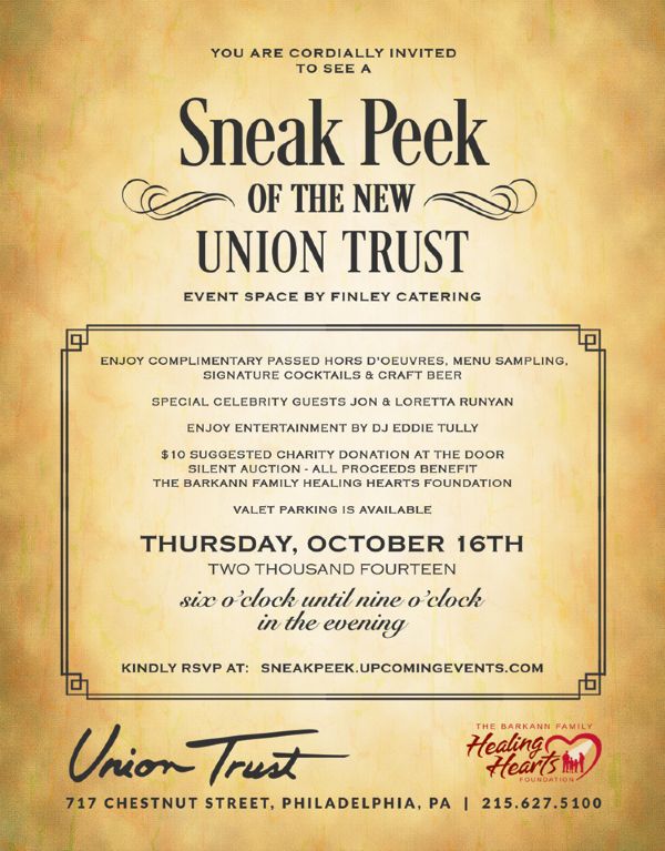 Details on VIP 'Sneak Peek' Preview Party at the New Union Trust
