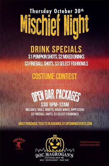 Details on Mischief Night Halloween Party at Doc Magrogan's Philadelphia